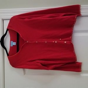 Sigrid Olsen cardigan with wooden buttons  and detailing at sleeves and hem